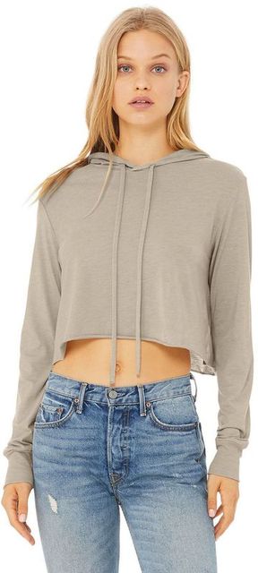Bella + Canvas Ladies' 3.8 oz Poly Cotton Rayon Cropped Long Sleeve Hoodie T-Shirt